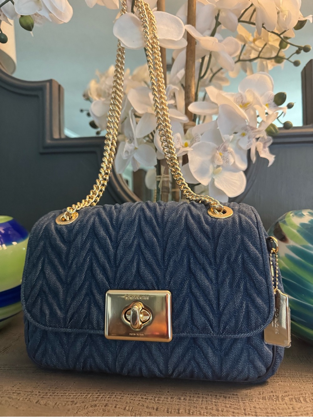 Coach Cassidy Quilted Denim 2 Way Bag w/ Turnlock EUC